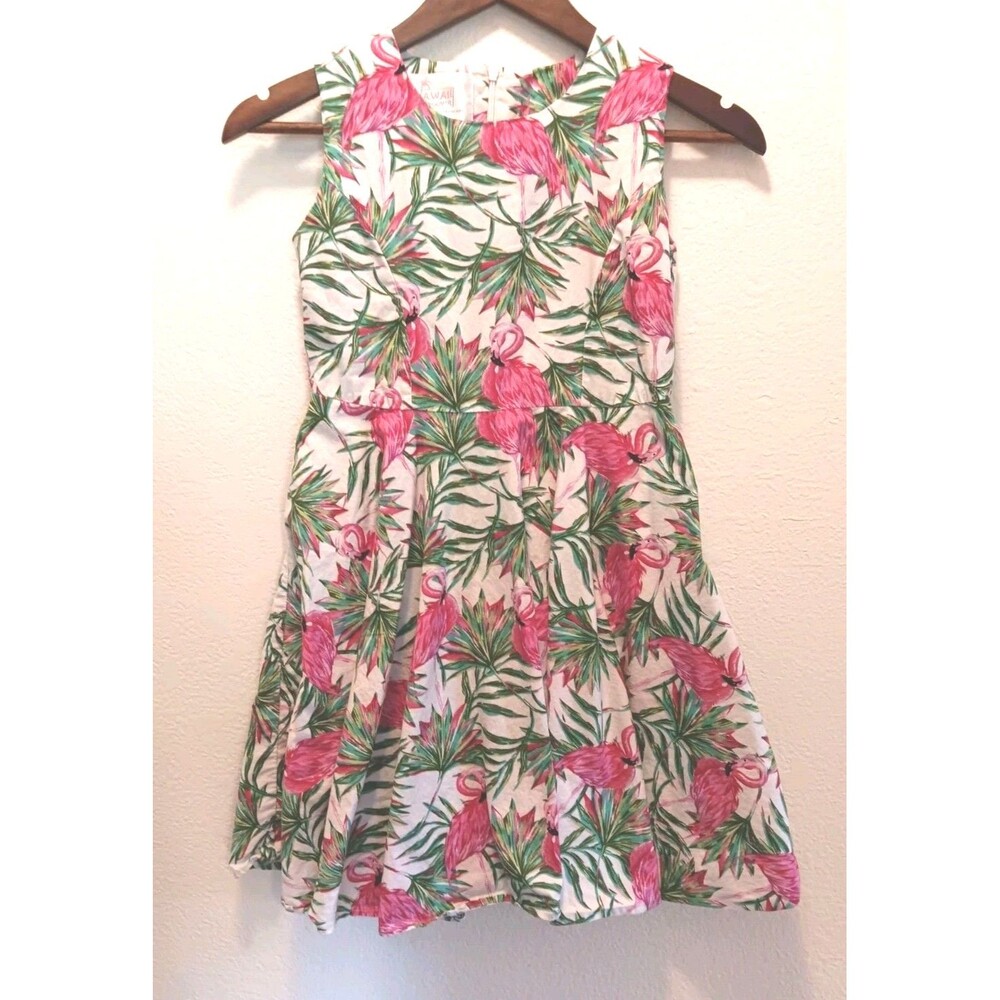 Hawaii Hangover Girls Size 12 Flamingo Tropical Cotton Sleeveless Dress Pink